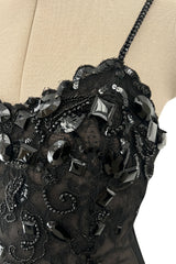 Superb 1970s Christian Dior by Marc Bohan Demi-Couture Net Lace Dress w Elaborate Beading