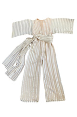 Important 1976 Halston Couture Ivory Ribbon Silk Chiffon Ivory Jumpsuit w Original Sash