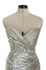 Documented Fall 1984 Emanuel Ungaro Haute Couture Silver Velvet Dress & Feather Jacket