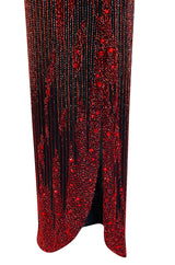 Cosmo Cover Documented Fall 1983 Bob Mackie Couture Red Glass Beaded & Silk Chiffon Halter Back Dress