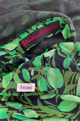 Spring 1972 Pauline Trigere Cotton Silk Voile Green Tulip Print Skirt & Top Set