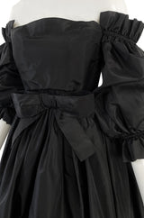 Important Fall 1959 Christian Dior by YSL Couture Black Silk Tafetta & Chantilly Lace Dress w Pouf Sleeves
