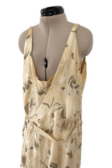 Rare & Beautiful 1920s E. L. Mayer Pale Gold Silk Flapper Dress w Lame & Rhinestone Detailing