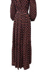 Incredible 1970s Givenchy Demi-Couture Pinecone Print Ruffle Skirt & Peaked Shoulder Top Set