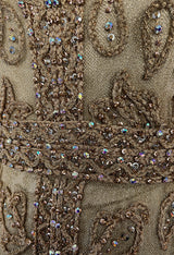 Incredible 1960s Malcolm Starr Gold Metal Net Dress w Metal Cording & Rhinestones