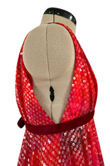 Spectacular 1960s William Travilla Plunging Sequin Covered Couture Silk Dress