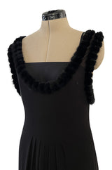 Gorgeous Fall 2003 Chanel by Karl Lagerfeld Black Silk Chiffon Dress Set w Fur Trim