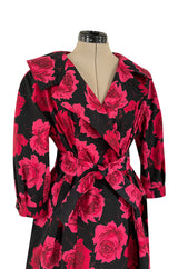 Documented 1962 Marc Bohan for Christian Dior Rose Printed Coated Cotton Raincoat