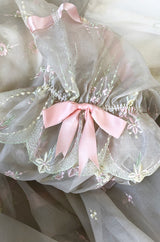 1980s Emanuel Custom Fairy Tale Embroidered & Ribboned Silk Organza Dress