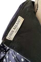 1980s Loris Azzaro Deep Blue Silk Strapless Dress w White Dots & Unusual Skirt