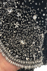 Gorgeous 1983 Halston Beaded Black Silk Chiffon Skirt & Jacket Set w Balloon Sleeves