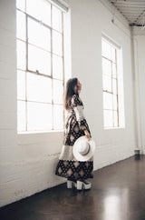 1971 Thea Porter Brocaded Cotton Gauze & Lace Flounce Dress