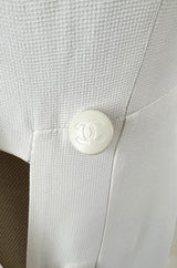 Chic Cruise 1997 Chanel by Karl Lagerfeld White Dress w Large Collar & Logo Buttons