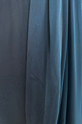 Early 1990s Oscar de la Renta Deep Teal Blue Silk Chiffon Custom Made Dress