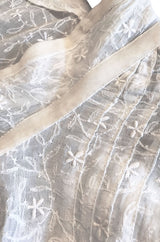 1970s Thea Porter White Embroidered Muslin Butterfly Applique Dress