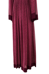 Incredible 1969-1972 Christian Dior by Marc Bohan Demi-Couture Numbered Silk Chiffon Burgundy Dress