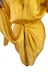 1980s Ady Couture Lausanne Yellow Bias Cut Silk Satin Two Way Tunic or Mini Dress