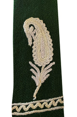 Wonderful 1920s Antique Hand Embroidered Crewel Deep Forest Green Wrap Robe or Coat