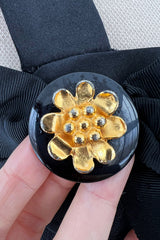 Incredible 1990s Gemma Kahng Black Backless Mini Dress w Bow & Gold Button Detailing
