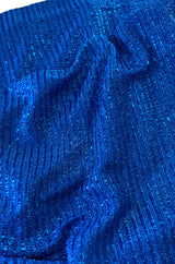 1970s Halston Bright Electric Blue Metallic Lame Lurex Top & Pant Set