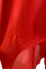 Rare 1970s Nina Ricci Haute Couture Trailing Angel Wing Sleeve Red Silk Dress