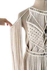 Spectacular Vintage Unlabeled Hand Made Rope & Silver Metal Bead Macrame Overpiece Dress