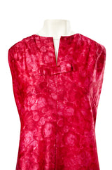 Mid 1950s Christian Dior London Demi-Couture Raspberry Printed Silk Coat & Dress Set