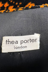 Amazing 1975 Thea Porter Printed Burnt Gold & Black Silk Velvet Caftan Dress