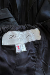 1980s Antony Price Hand Gathered One Shoulder Black Taffeta Dress
