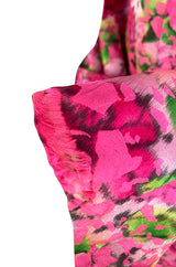 Gorgeous 1960s Jean Louis Pink w Green Floral Raised Silk Brocade Midi Dress