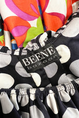 Cutest 1970s Geoffrey Beene Bazaar Mixed Floral & Dot Pattern Ruffle Dress