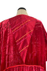 Rare 1977 Thea Porter Couture Documented Cherry Red Fused Velvet Open Front Abaya Caftan