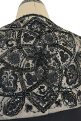 Stunning 1990s Valentino Black Silk Chiffon Dress w Sheer Beaded Net Bodice