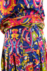 1970s Lanvin Couture Fine Silk Twill Brilliantly Scarf Neck Top & Extra Wide Cut Pant Set