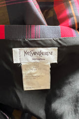 Fabulous 1980s Yves Saint Laurent Strapless Deep Red Plaid Silk & Cotton Dress