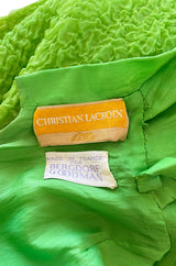 Spring 1988 Christian Lacroix Luxe Label Demi-Couture Lime Green Puff Silk Dress W Changeable Panel
