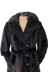 Gorgeous 1970s Christian Dior by Frederic Castet Rich Brown-Black Fur Coat w Tie Belt
