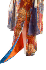 Spectacular 1960s Tina Leser Original  Printed Silk Voile Extra Long Angel Sleeve Dress