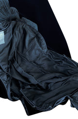 Dramatic 1980s Nina Ricci Black 'Garda' Velvet Dress w Pleated Silk Taffeta Ruffled Shoulders