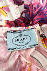 Prettiest Recent Prada Pink Flowerpot Postcard Print Cotton Dress w Asymetrical Hemline