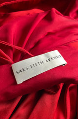 Stunning Halston Fall 2001 Red Silk Satin Dress w Unusual Attached Collar Detail