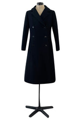 Documented Fall 1959 Givenchy by Hubert de Givenchy Haute Couture Chic Black Wool Coat