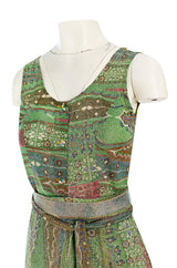 Rare 1973 Bill Gibb Museum Documented Metallic Green Lurex Skirt Top and Jacket Set
