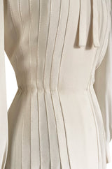 Spring 1976 Chanel Haute Couture Silk Ivory Dress w Hand Stitched Pleats