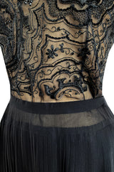 1970s Unlabeled Christian Dior Haute Couture Black Silk Chiffon Knife Pleated Skirt