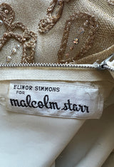 Incredible 1960s Malcolm Starr Gold Metal Net Dress w Metal Cording & Rhinestones