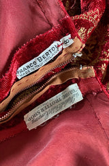 1930s Franco Bertoli Hand Painted Gold Patterned Caftan Dress on A Deep Red Silk Velvet