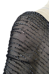 Fall 1997 Halston Black Bias Cut Jersey Dress w Transparent Beaded Net Panel