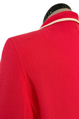 1980s Valentino Textured Wool Long Cut Jacket & Skirt Set in a Vivid Coral w Cream Trim