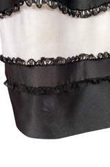 Spring 1988 Bill Blass Sequin Bodice w Ribbon Rosettes Black & White Silk Organza Dress